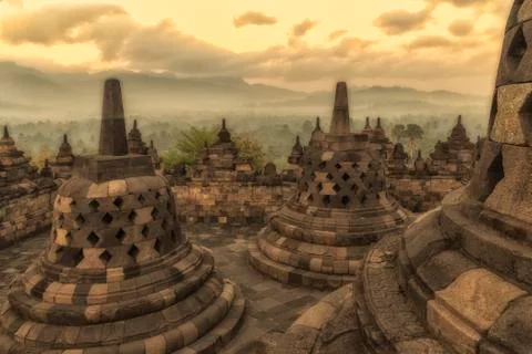 Borobudur Buddhist Temple, Java, Indonesia, Southeast Asia, Asia 스톡 사진