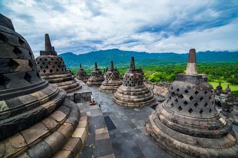 Borobudur Buddist temple Yogyakarta. Java, Indonesia Stock Photos