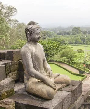Borobudur in Java buddha sculpture at a temple named Borobudur located in ... Stock-Fotos
