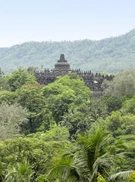 Borobudur in Java distant view of a temple named Borobudur located in Java... Stock-Fotos