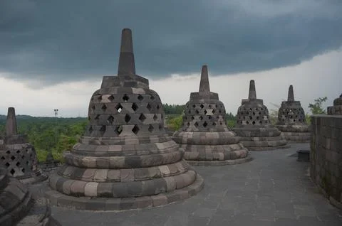 Borobudur Java Indonesia  A dramatic thunderstorm develops over the temple at Photos