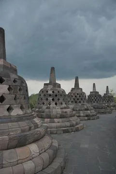 Borobudur Java Indonesia  A dramatic thunderstorm develops over the temple at Photos