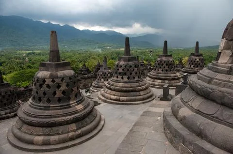 Borobudur Java Indonesia  A dramatic thunderstorm develops over the temple at Photos