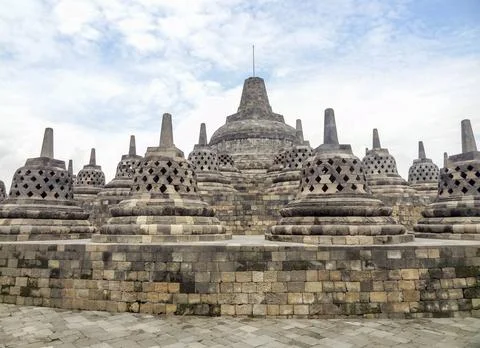 Borobudur in Java lots of stupas at a temple named Borobudur located in Ja... Stock-Fotos