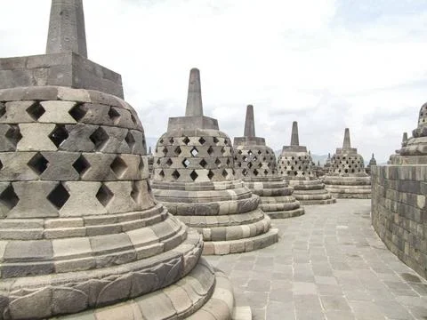 Borobudur in Java lots of stupas at a temple named Borobudur located in Ja... Stock-Fotos