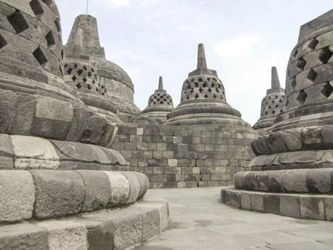 Borobudur in Java lots of stupas at a temple named Borobudur located in Ja... Stock-Fotos