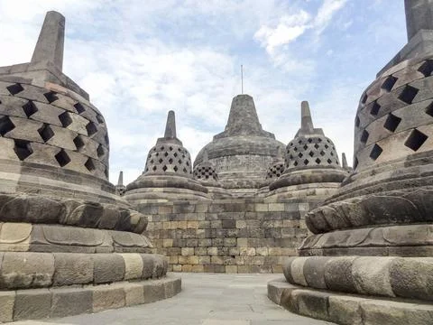 Borobudur in Java lots of stupas at a temple named Borobudur located in Ja... Stock-Fotos