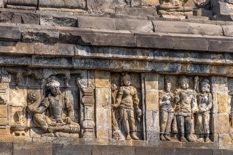 Borobudur, Magelang, Central Java, Indonesia, Relief appearance at Borobudu.. Stock Photos