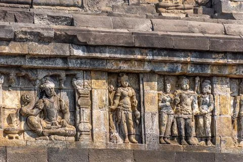 Borobudur, Magelang, Central Java, Indonesia, Relief appearance at Borobudu.. Stock Photos
