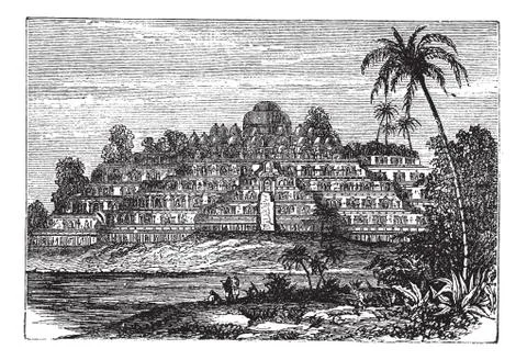 Borobudur or Barabudur in Central Java  Indonesia vintage engraving Stock Illustration