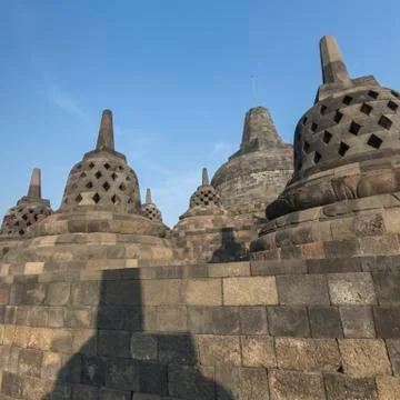 Borobudur temple complex on the island of Java in Indonesia in the morning at Fotos de archivo
