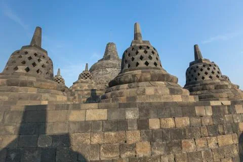 Borobudur temple complex on the island of Java in Indonesia in the morning at Fotos de archivo