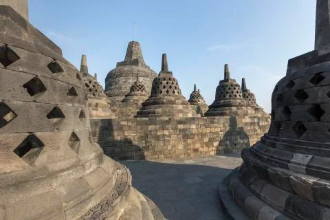 Borobudur temple complex on the island of Java in Indonesia in the morning at Fotos Stock