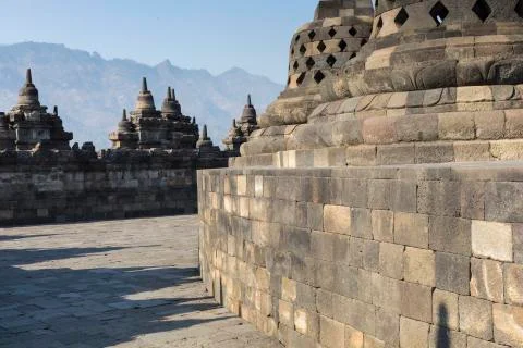 Borobudur temple complex on the island of Java in Indonesia in the morning at Fotos Stock