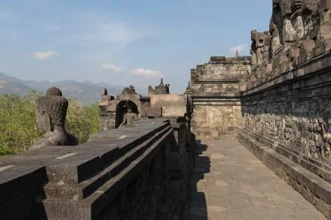 Borobudur temple complex on the island of Java in Indonesia in the morning at Stock-Fotos