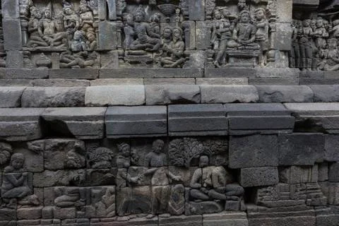 Borobudur temple complex on the island of Java in Indonesia in the morning at Fotos de archivo