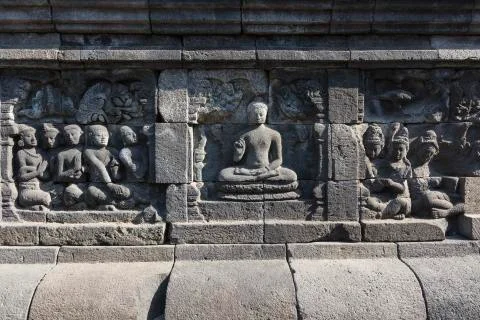 Borobudur temple complex on the island of Java in Indonesia in the morning at Fotos de archivo