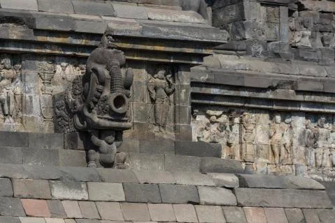 Borobudur temple complex on the island of Java in Indonesia in the morning at Stock-Fotos
