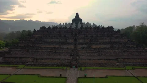 Borobudur temple in Java, Indonesia. Aerial Sunset 動画素材 153454902