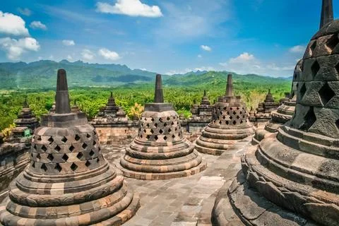 Borobudur Temple in Java View of Borobudur temple in Jawa in Indonesia Cop... Stock Photos