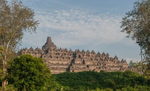 Borobudur temple at sunrise, java, indonesia Stock Photos
