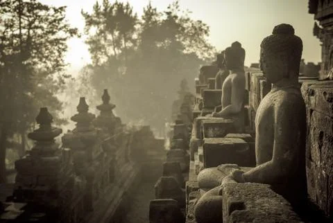 Borobudur temple at sunrise, java, indonesia Foto stock