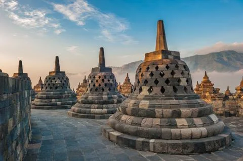 Borobudur temple at sunrise, Java, Indonesia Stock-Fotos