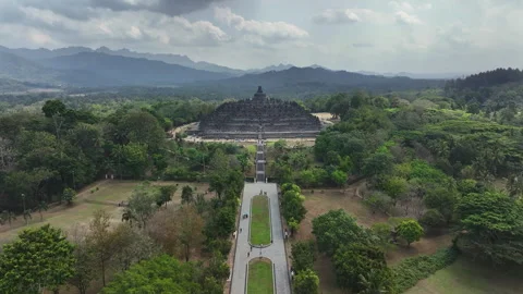 Borobudur temple at sunrise, Yogyakarta. Java, Indonesia Stock Footage 304649592