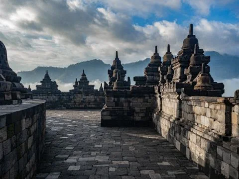Borobudur temple Yogyakarta indonesia Java view early in the morning Stock Photos