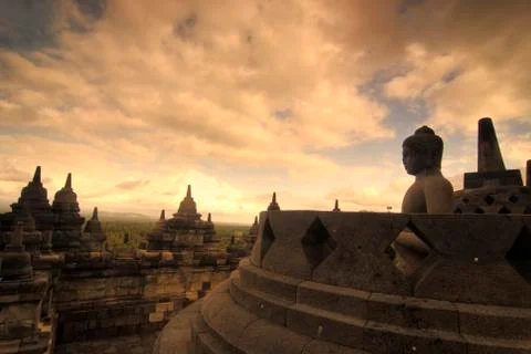 Borobudur,very famous landmark in java, indonesia during sunset Foto stock