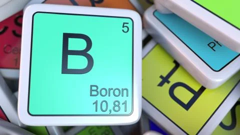 Boron block on the pile of periodic table of the chemical elements blocks Stock Illustration