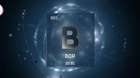 Boron as Element 5 of the Periodic Table 3D animation on blue background Video stock 131412968