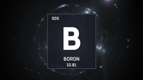 Boron as Element 5 of the Periodic Table 3D animation on silver background Stock Illustration