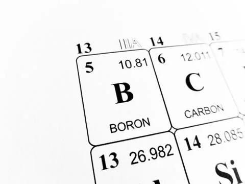 Boron on the periodic table of the elements Stock Photos