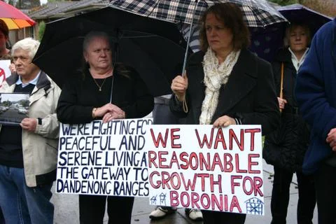 Boronia Protesters Holding Signs Protesting Against High Density Apartments Stock Photos