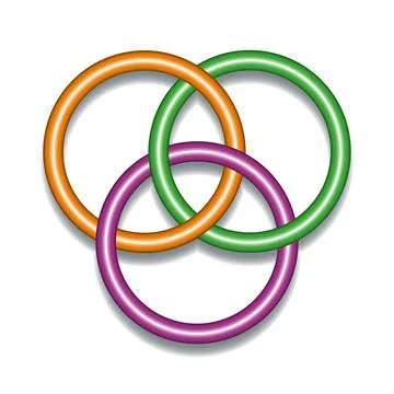 Borromean rings, in mathematics three interlinked rings or loops Stock Illustration