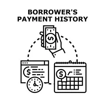 Borrower payment history analysis tracking financial data Illustrazione stock
