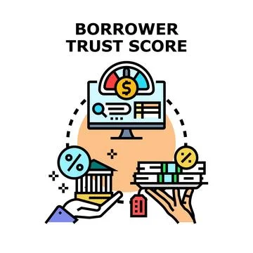 Borrower trust score evaluating credit risk with financial analytics Illustrazione stock