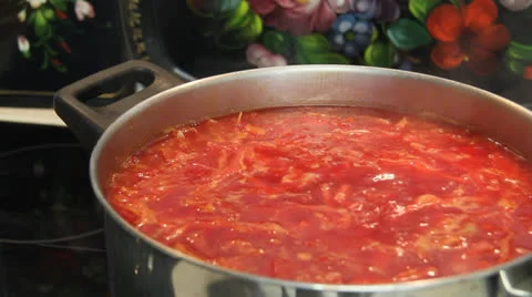 Borsch close-up. Red-beet soup Stock Footage 22691943
