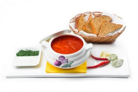 Borsch with croutons Stock Photos