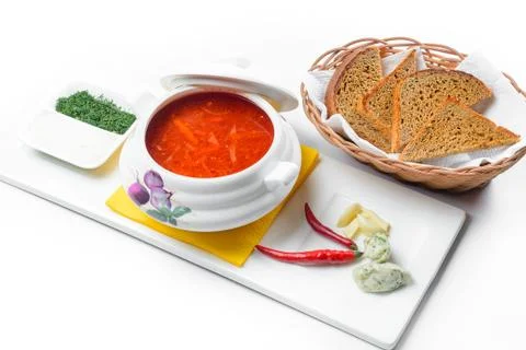 Borsch with croutons Stock Photos