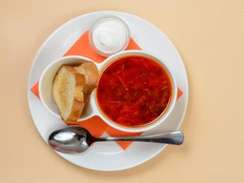 Borsch with croutons Stock Photos