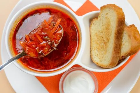 Borsch with croutons Stock Photos