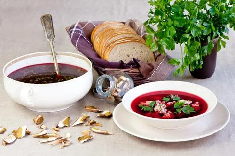 Borsch with dumplings Stock Photos