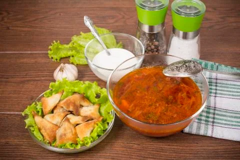 Borsch with ears from the test Stock Photos