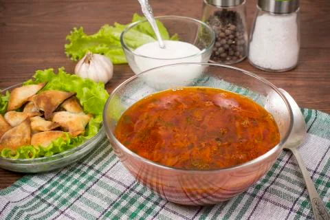 Borsch with ears from the test Stock Photos