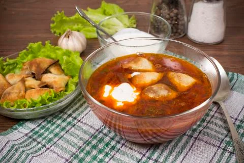 Borsch with ears from the test Stock Photos