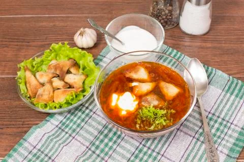 Borsch with ears from the test Stock Photos