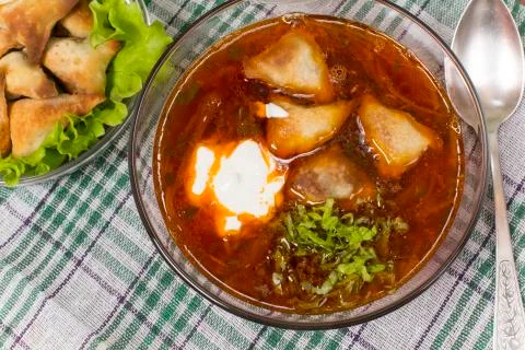 Borsch with ears from the test Stock Photos