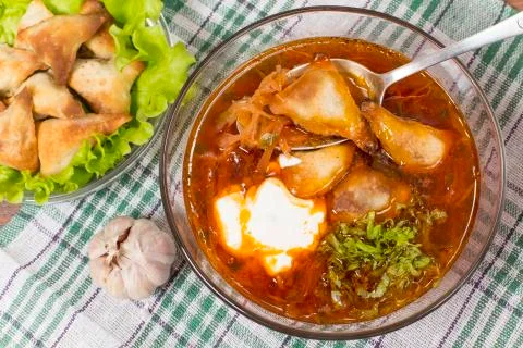 Borsch with ears from the test Stock Photos